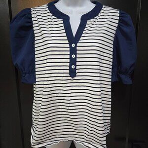 Betsey's Boutique Shop Stripped Black and Navy Top XL